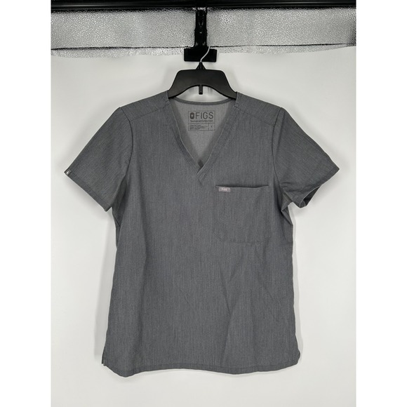 Figs Tops - FIGS Catarina One Pocket Scrub Top Women Small Gray Short Sleeve V Neck Pullover